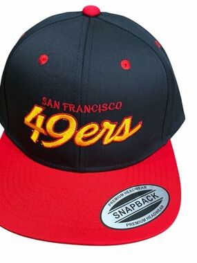 San Francisco 49ers Black & Red Snapback Hat 49ers script logo hat new